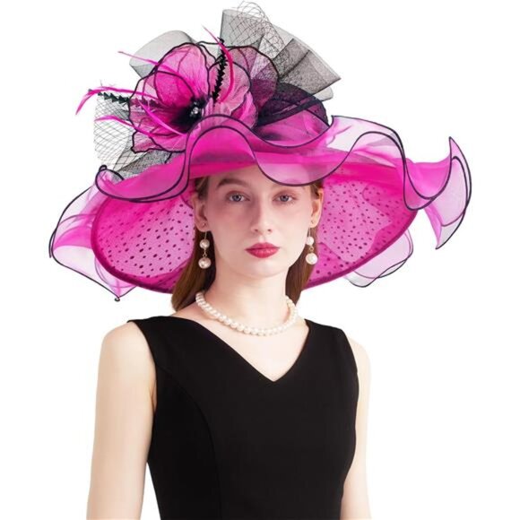Women Organza Church Tea Party Hats Floral Pink - Picture 1 of 7